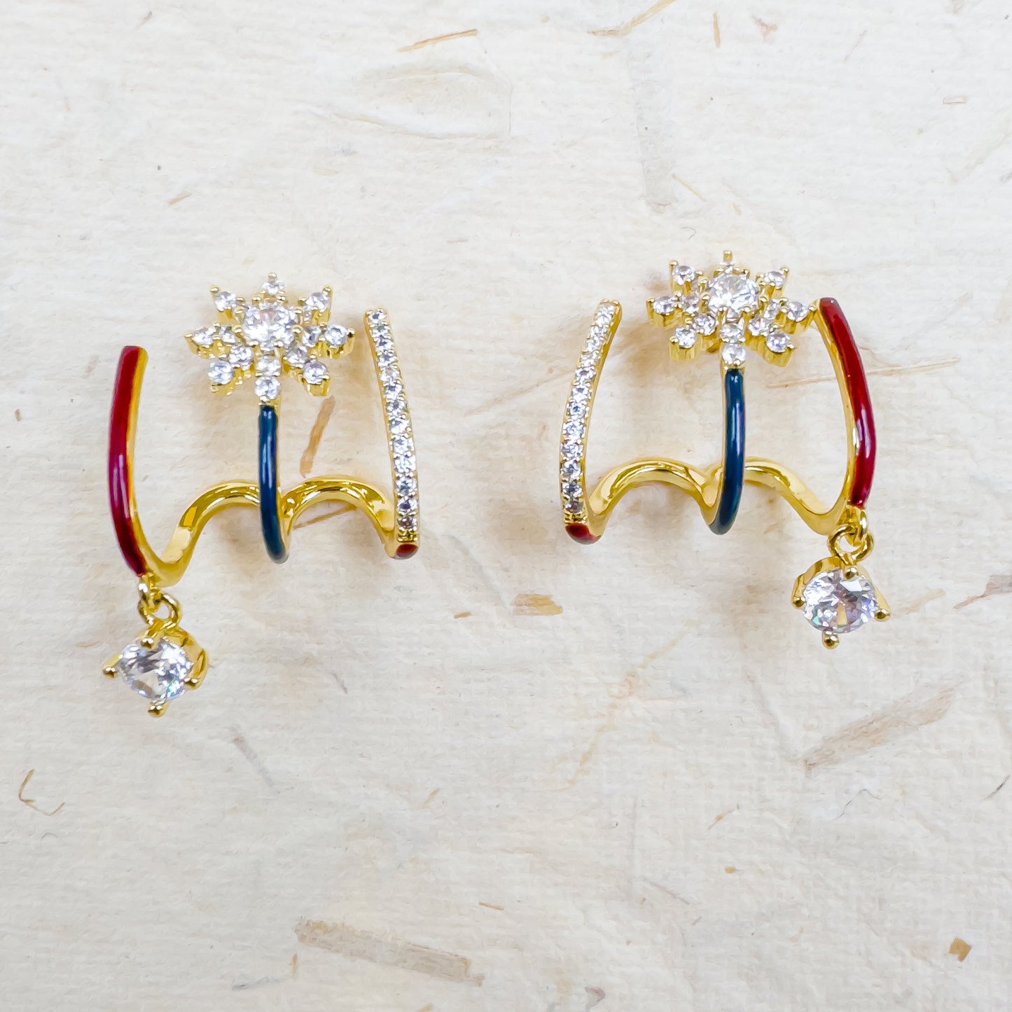 TRI BAND FLOWER EARRING