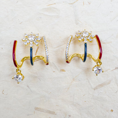 TRI BAND FLOWER EARRING