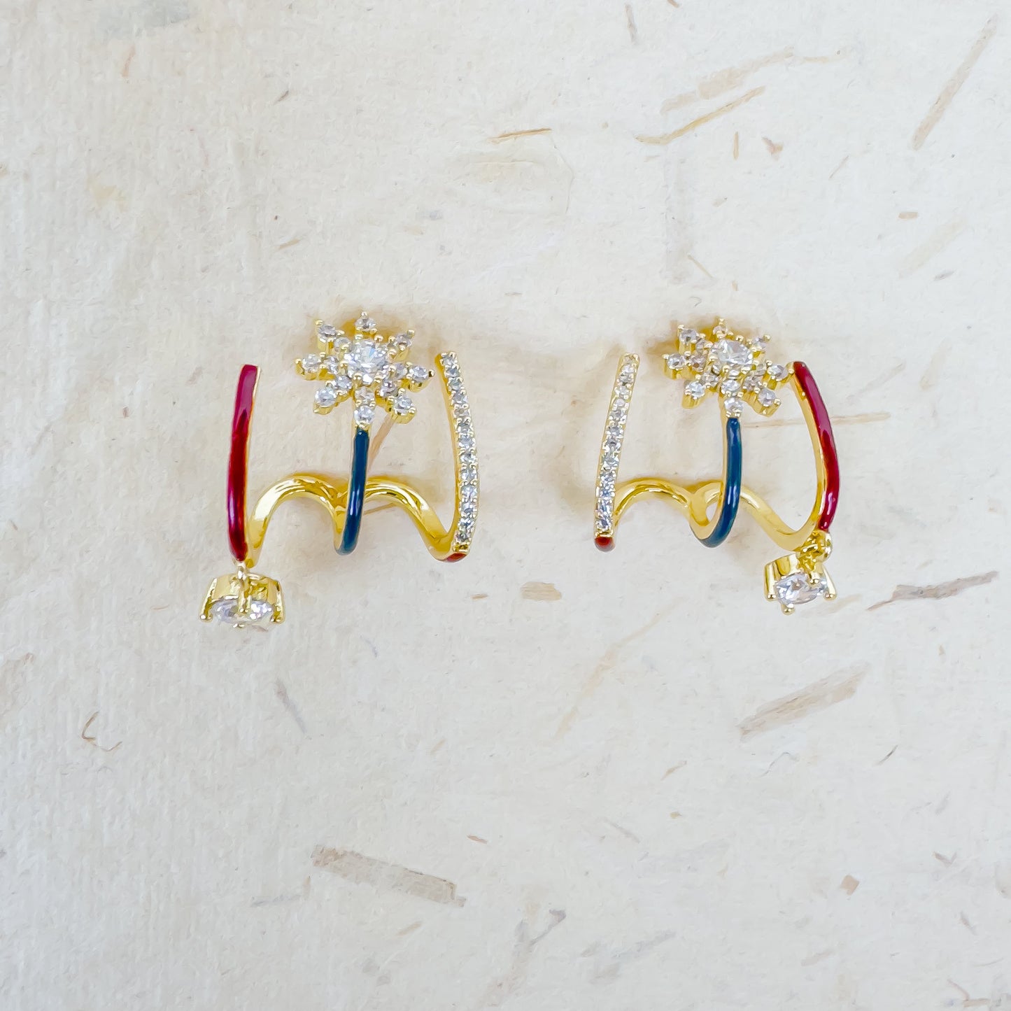 TRI BAND FLOWER EARRING