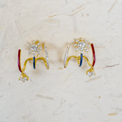 TRI BAND FLOWER EARRING