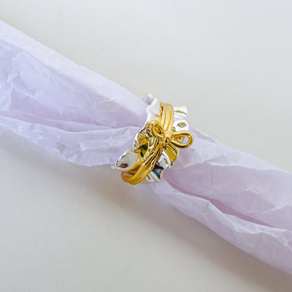 GOLD RIBBON BOW ADJUSTABLE RING