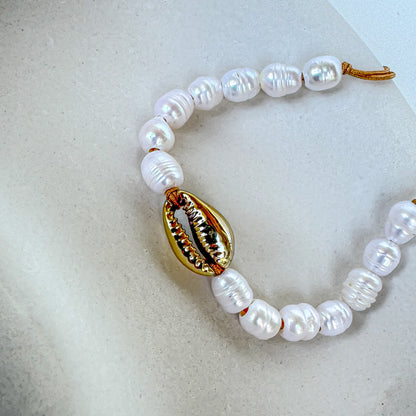 WHITE BEADS SHELL ADJUSTABLE ANKLET