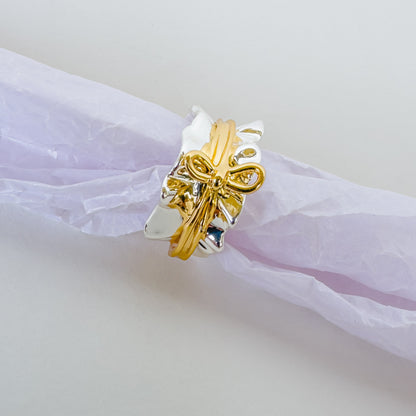GOLD RIBBON BOW ADJUSTABLE RING